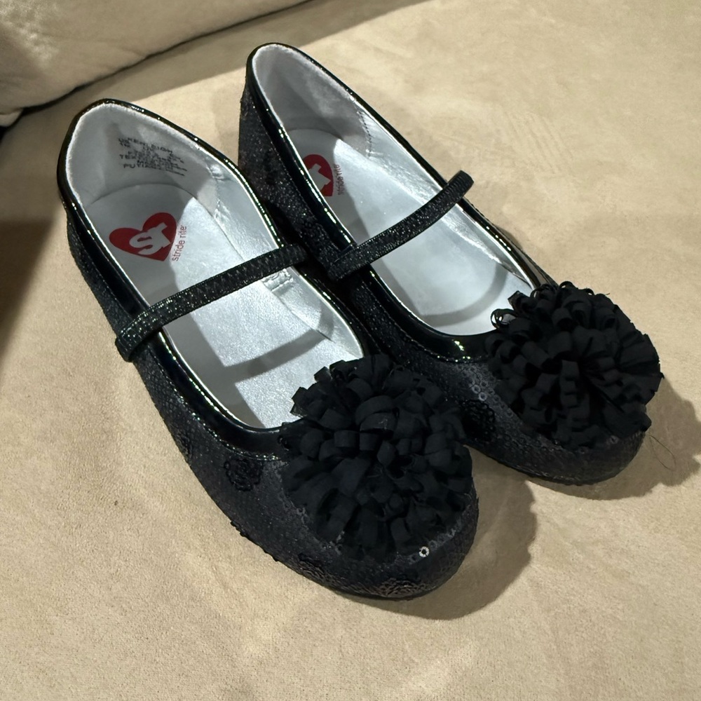 Stride Rite Black Kids Shoes with Floral Accent